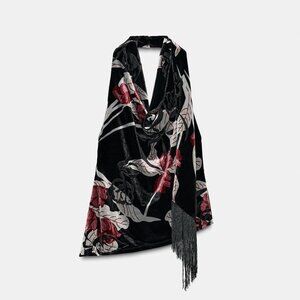 Zara, Fringed Velvet Halter Top | NWOT | Size: S